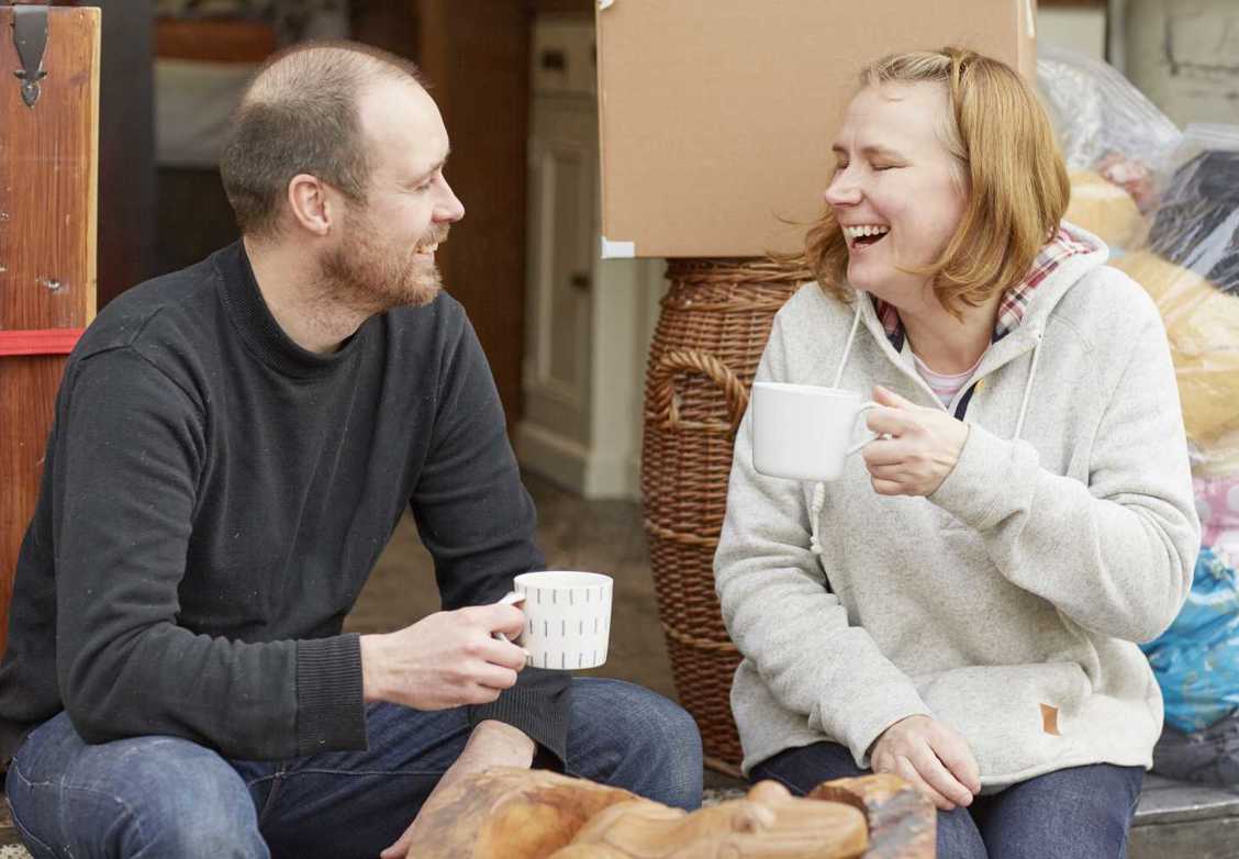 A man and a woman talking